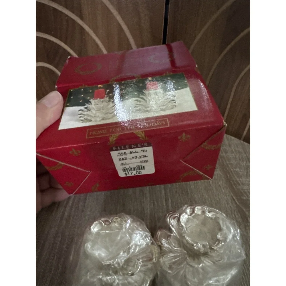 Vintage Silver Plated Christmas Candleholders Set of Two Pine Cone (NIB) 1997